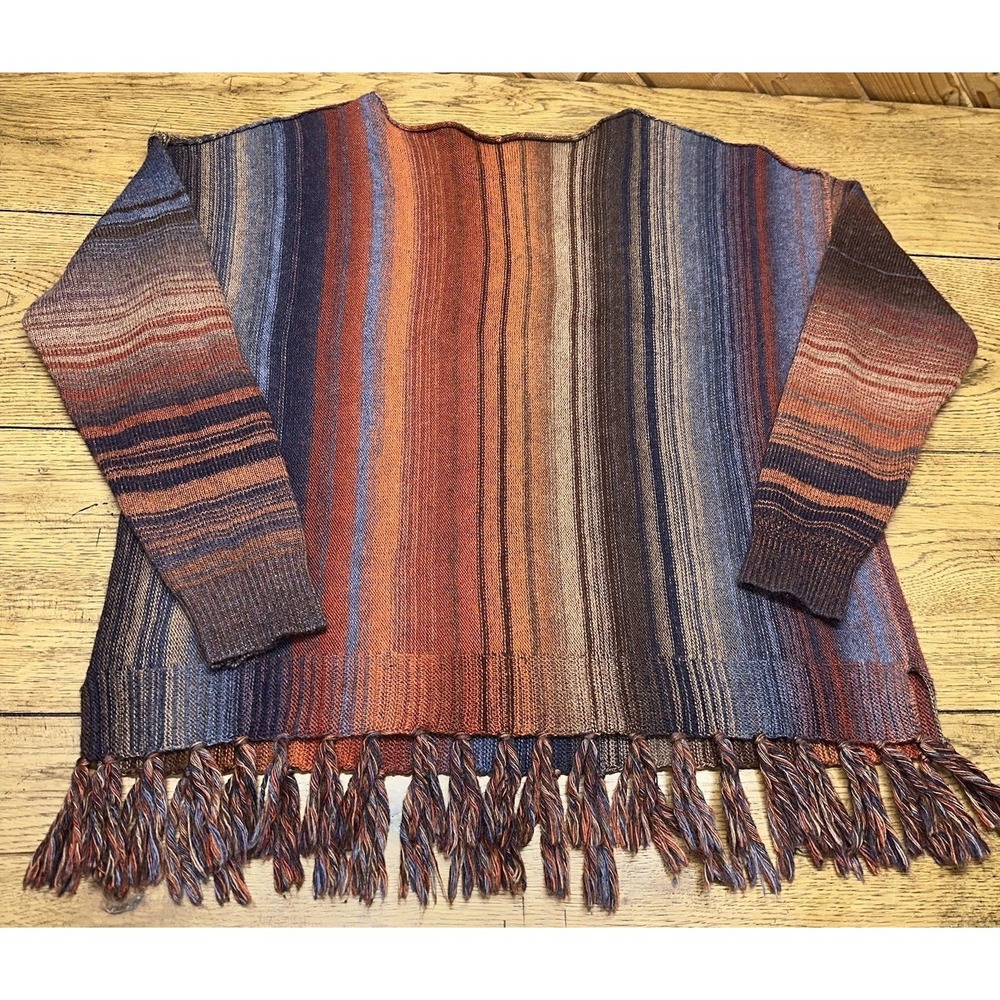 Maude Vivante Andrea Sweater Natural Multicolor Cable Knit Fringe Trim Women's M - Picture 7 of 9